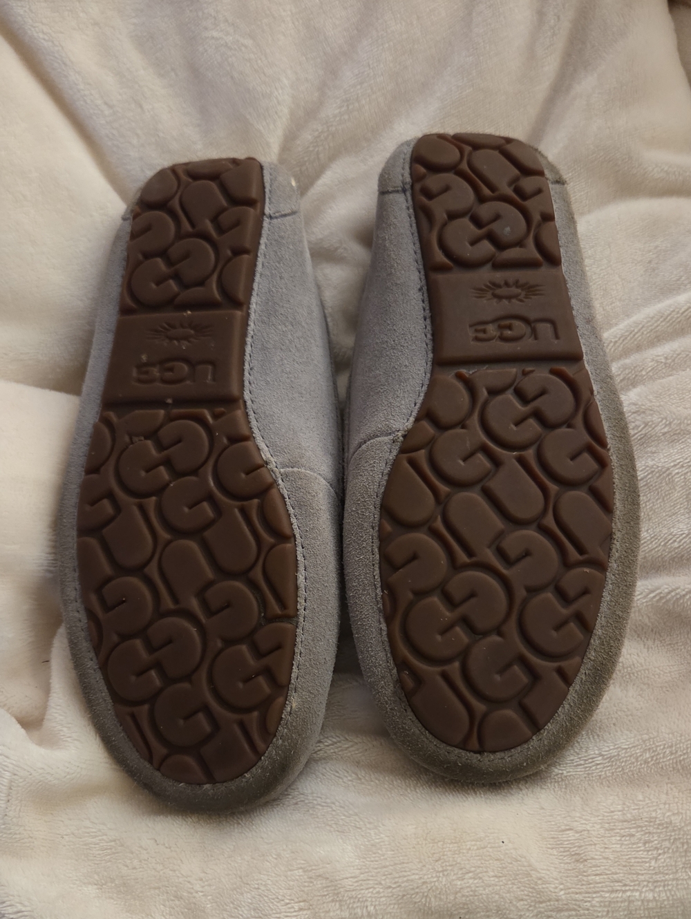 UGG Grey Suede Moccasin Slipper with Shearling Lining - Picture 5 of 11
